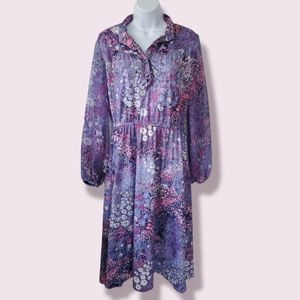 Vintage 70s Lady Carol Floral Purple Midi Dress